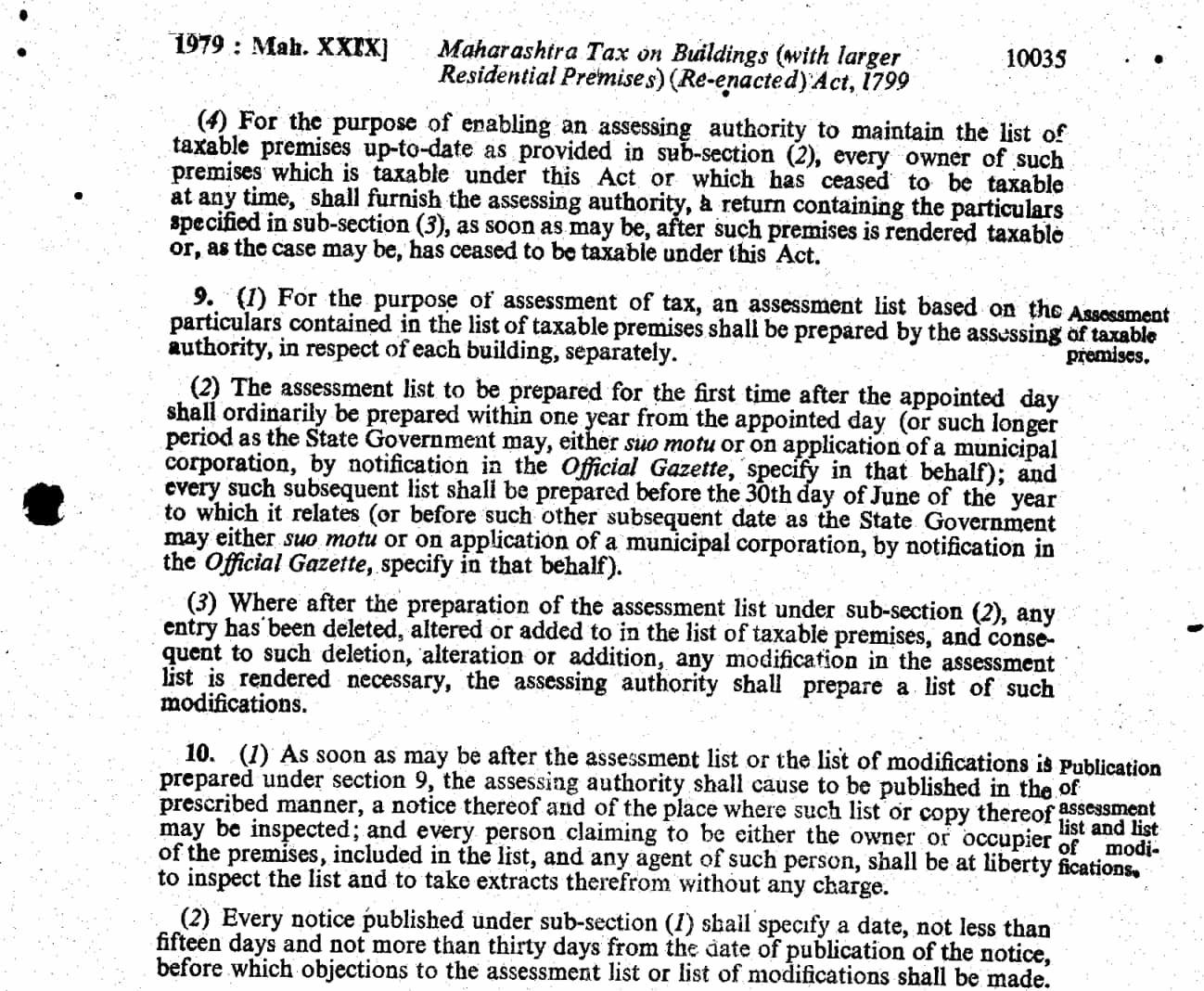 Example of traditional OCR failure on a scanned Maharashtra bare act page, where marginal notes and section text are incorrectly merged